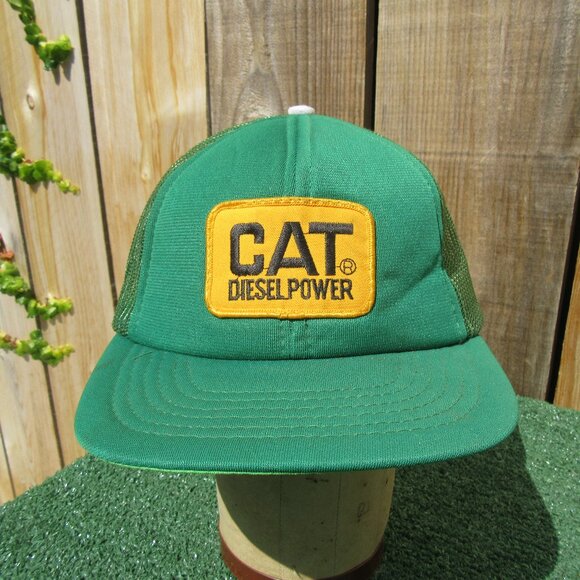 Vintage CAT Diesel Power Green Patch Snapback Baseball Hat Trucker Cap - Picture 1 of 8
